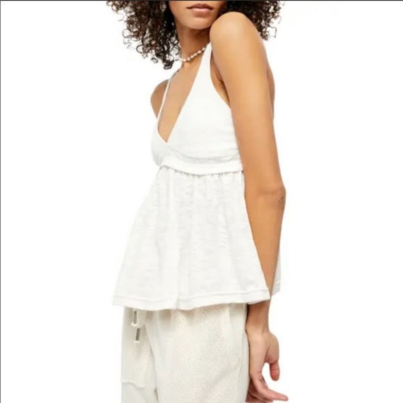 🔥FREE PEOPLE🔥Zinia Deep V-Neck Boho Tunic Tank Top Low-Back White Small NWT - Picture 2 of 9